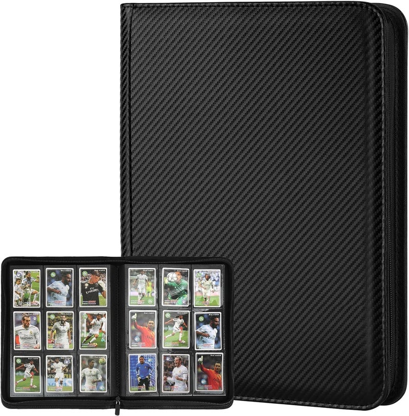 GERMUN Trading Card Binder 9 Pocket, PU Cover Card Binder for 360 Cards, Premium Trading Card Holder Folders, Double Sided Pocket Card Album for MTG, TCG (Carbon Black) - Image 1